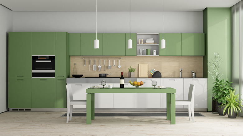 green kitchen cabinets