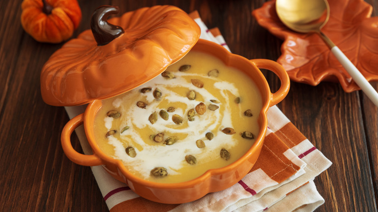 Pumpkin-shaped bowl on table