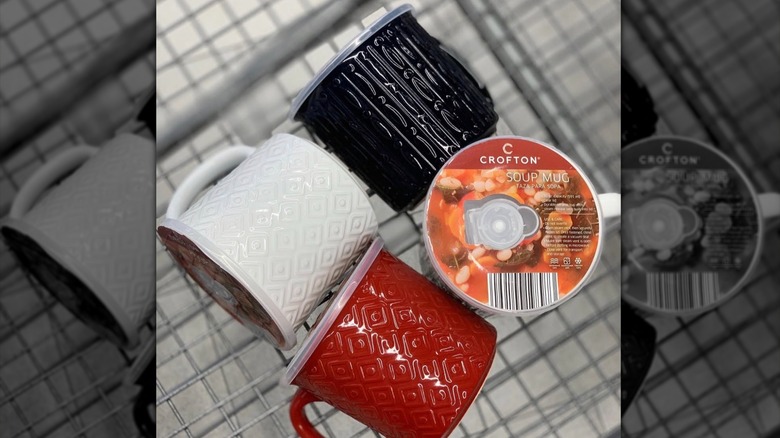 Soup mugs in a shopping cart