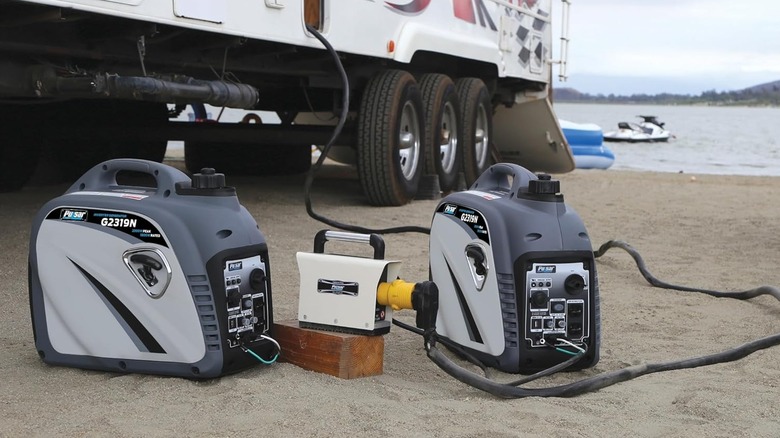 Two Pulsar 2300-Watt Gas-Powered Inverter Generator running in parallel