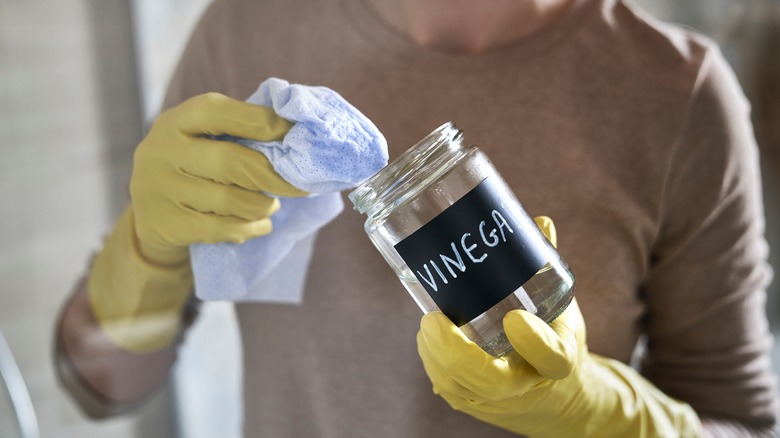 Person holding a jar of vinegar