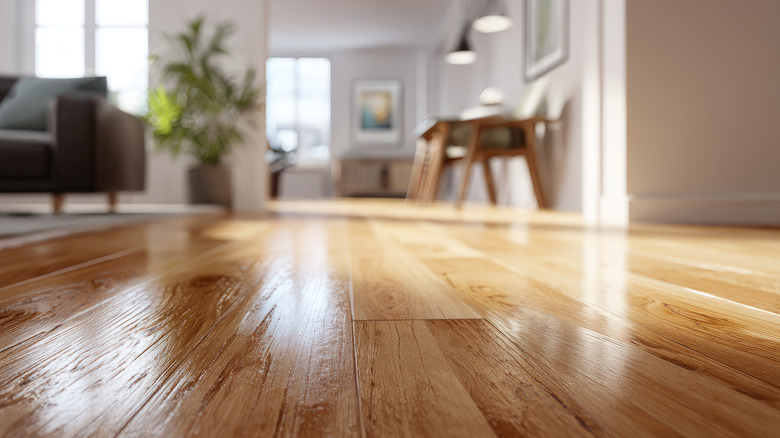 A low-angle close up showcases a light hardwood floor