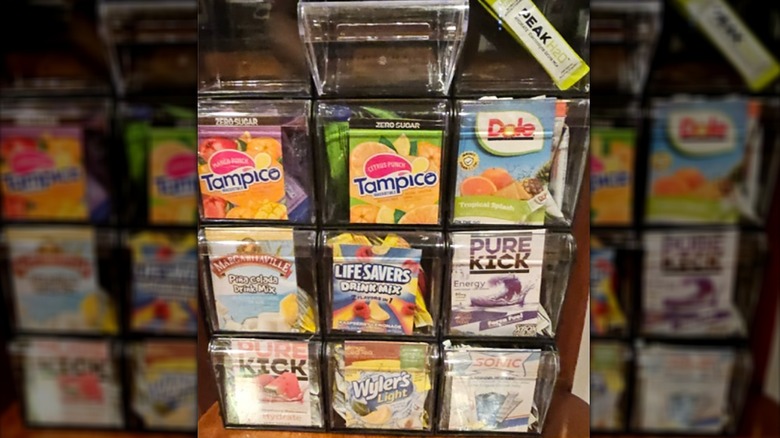 drink mix organizer made using stackable tilt bins