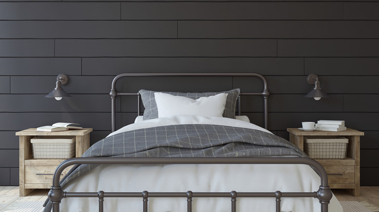 Bedroom with black walls