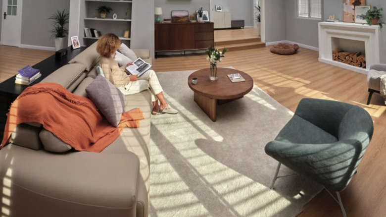 View of a living room via eufy's Indoor Cam Wired 4K Pan and Tilt