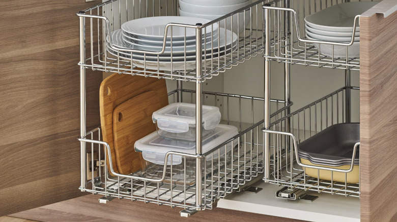 Trinity's EcoStorage 2-tier Wire Drawers with Slides in a kitchen cabinet