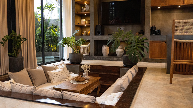 A sunken living room