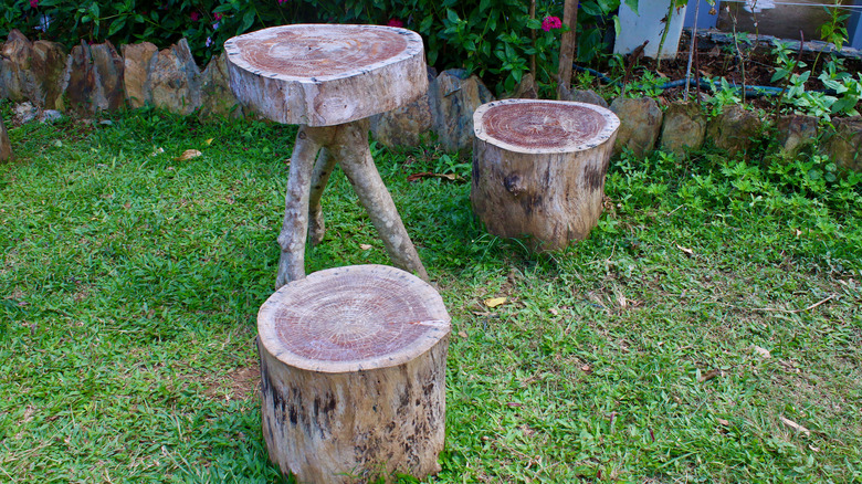 table and stools made from stumps