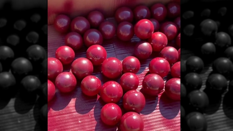 Christmas themed ball pit balls spray painted red