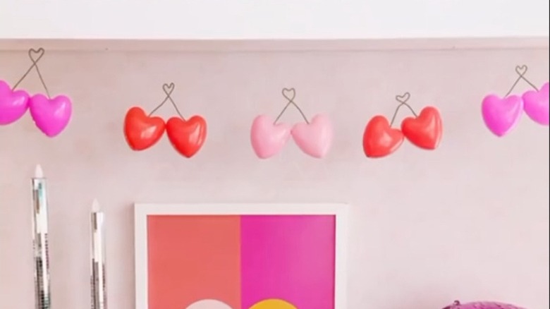Valentines day inspired hanging hearts made from ball pit balls