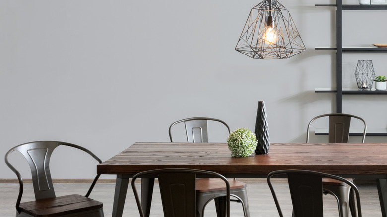 An industrial loft-inspired dining room