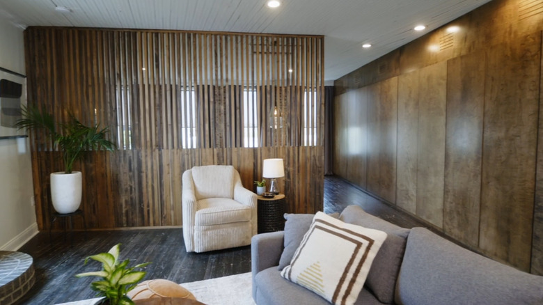For an episode of "Home Town," Erin Napier created a feature wall of wooden slats.