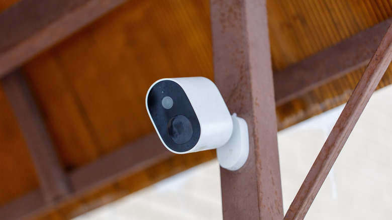 A security camera mounted on a pole