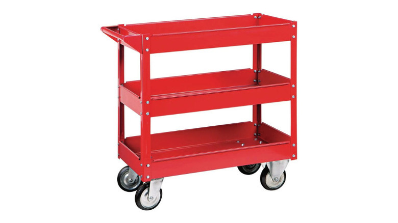 U.S General's 30 in. x 16 in. 3-Shelf Steel Service Cart in red, on a white background