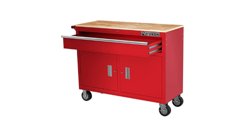 Yukon's 46 in. Mobile Workbench with Solid Wood on a white background