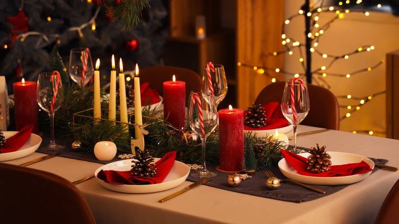 A beautiful red and green festive dining table