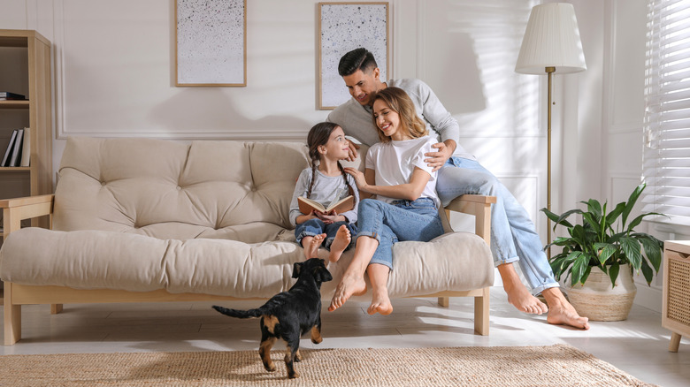 family on an oversized comfy sofa