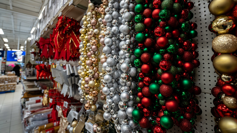 Christmas decor on a store aisle