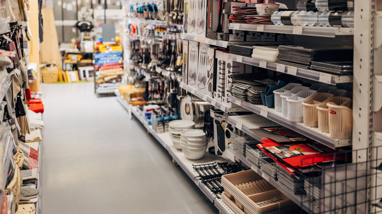 Kitchen accessories on the shelves of the department store