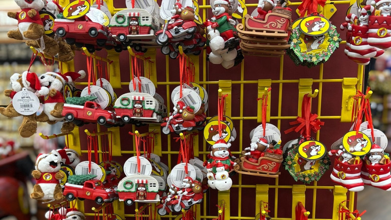 Display of Buc-ee's Christmas ornaments