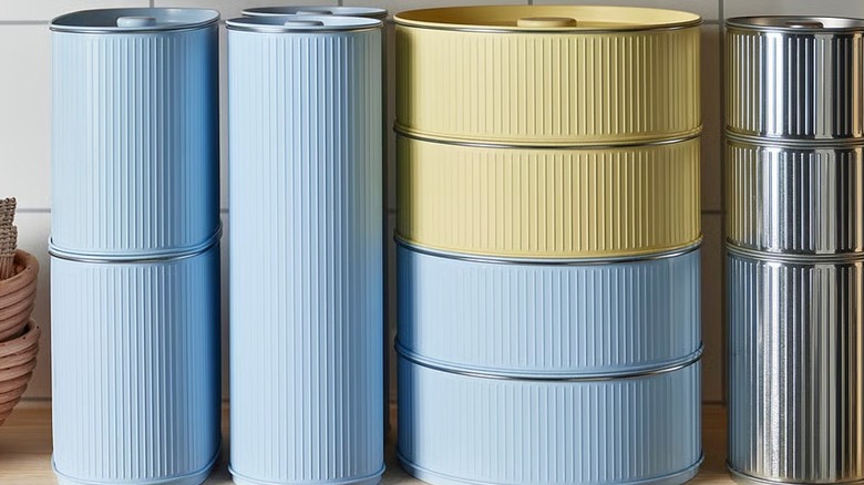 IKEA BETTHAJ lidded tins on a shelf