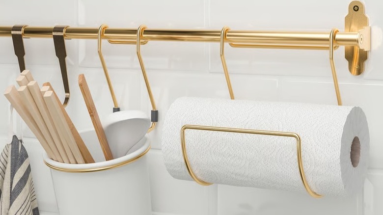 IKEA HULTARP rail with paper towel roll and utensils