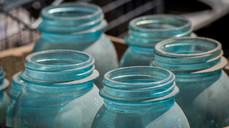 Dusty vintage blue canning jars
