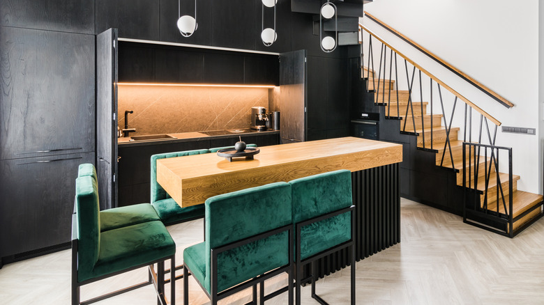 A modern kitchen with a statement-making island