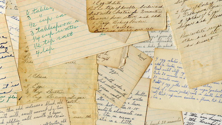 A pile of handwritten recipes