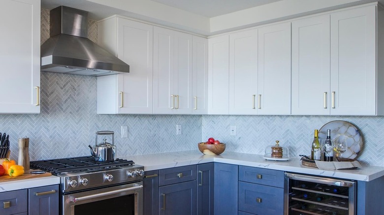 A herringbone kitchen backsplash