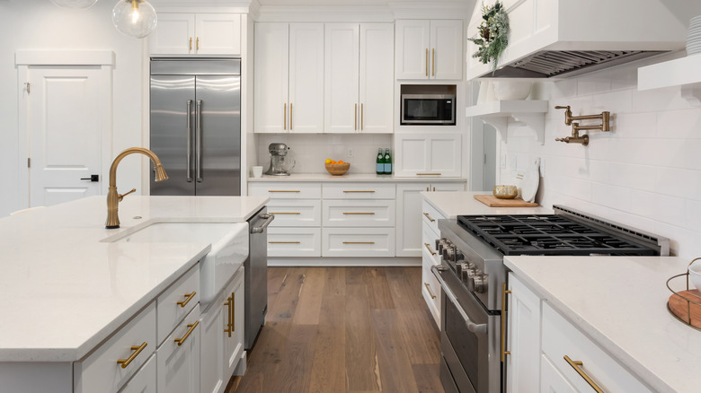 A luxury kitchen with a faucet fitted over the stove