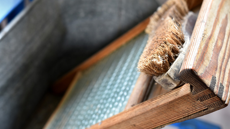 Close up of a vintage washboard
