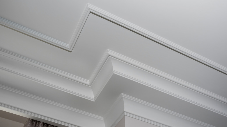Closeup of crown molding on a ceiling