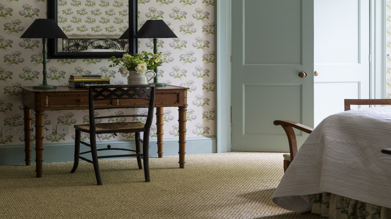 Bedroom with light colored double doors