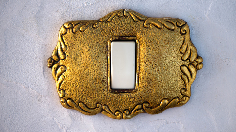 Closeup of a rocker switch with a metallic cover