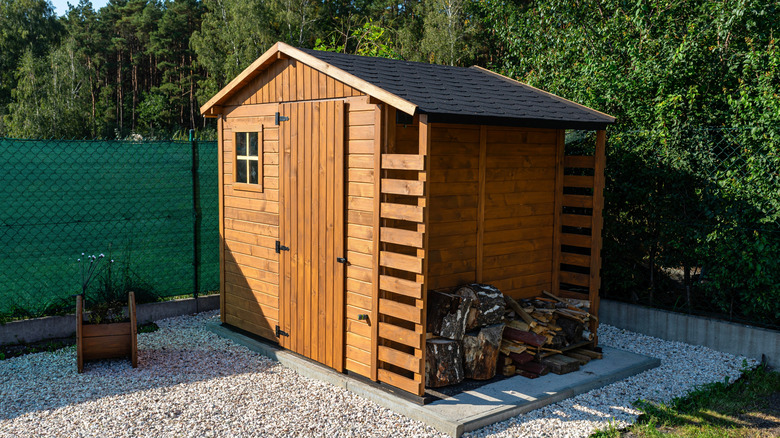 A wooden garden shed