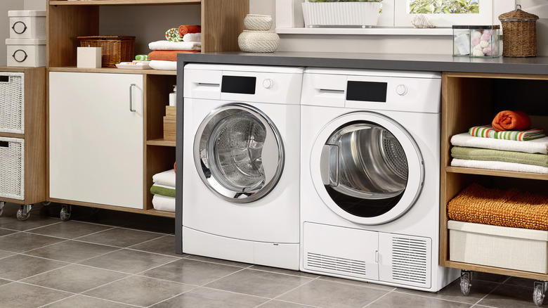 A domestic laundry room with washer and dryer