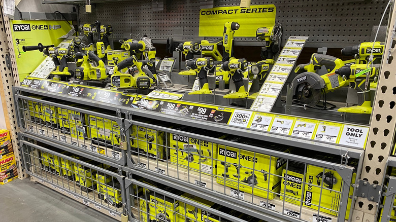 A Ryobi display in a hardware store