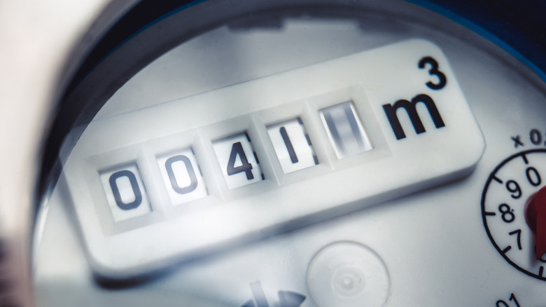 Water meter with various digits and m3