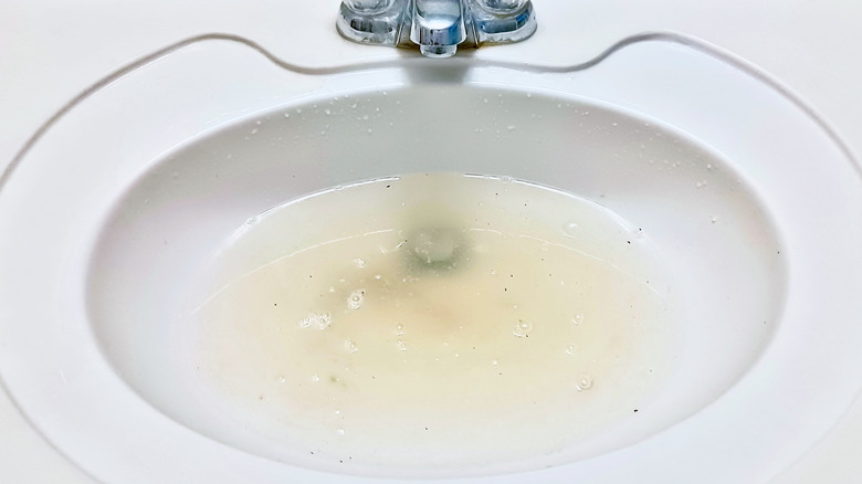 A blocked white bathroom sink