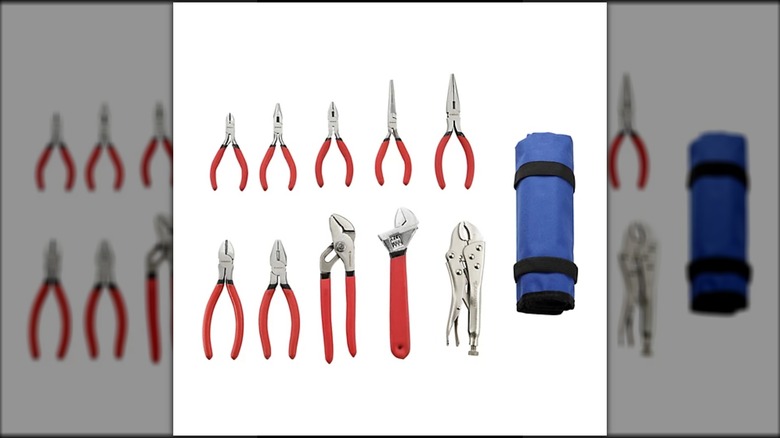 JobSmart's Pliers and Wrench Set with Pouch on a white background