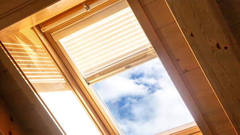 A skylight dressed with blinds