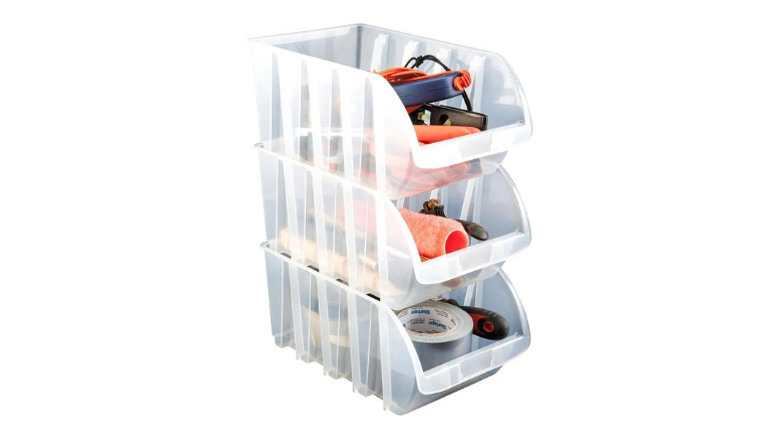 Yukon's clear stacking bins loaded with various tools