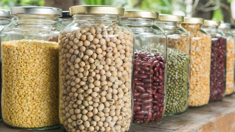clear jars of dried beans