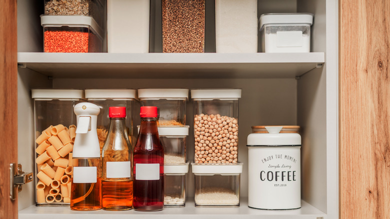 Food items stored on pantry shelves