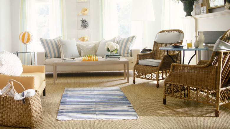 Living room with rattan and cane furniture