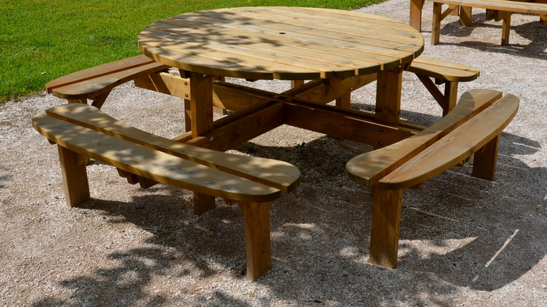Picnic table on gravel
