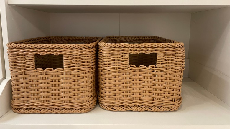 Two empty rectangle baskets