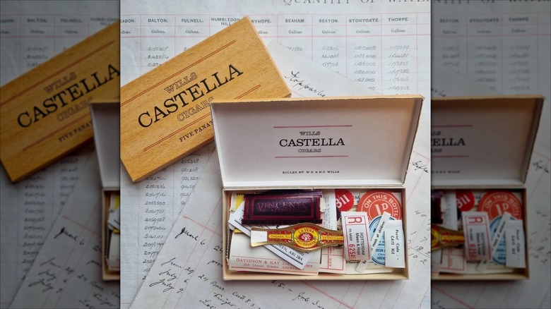 cigar box used to store labels and stickers