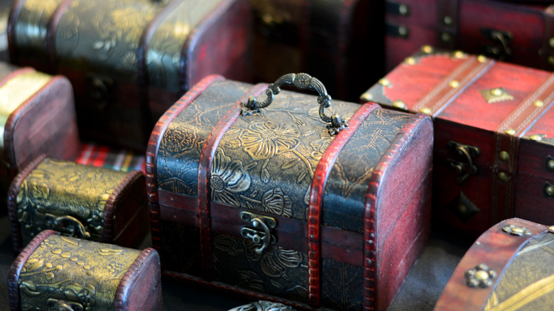 An assortment of small wooden chests
